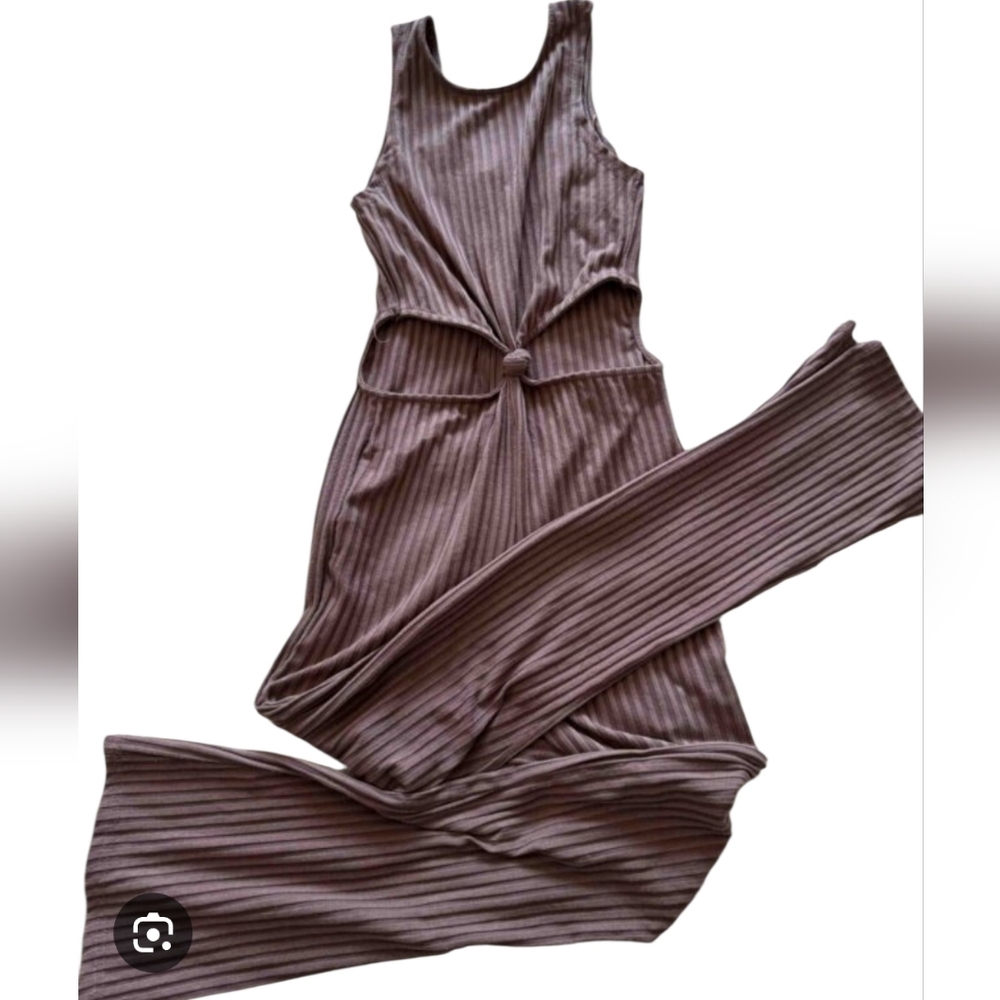 NWT Say What Brown Ribbed Side Cutouts Flared Leg Jumpsuit size L